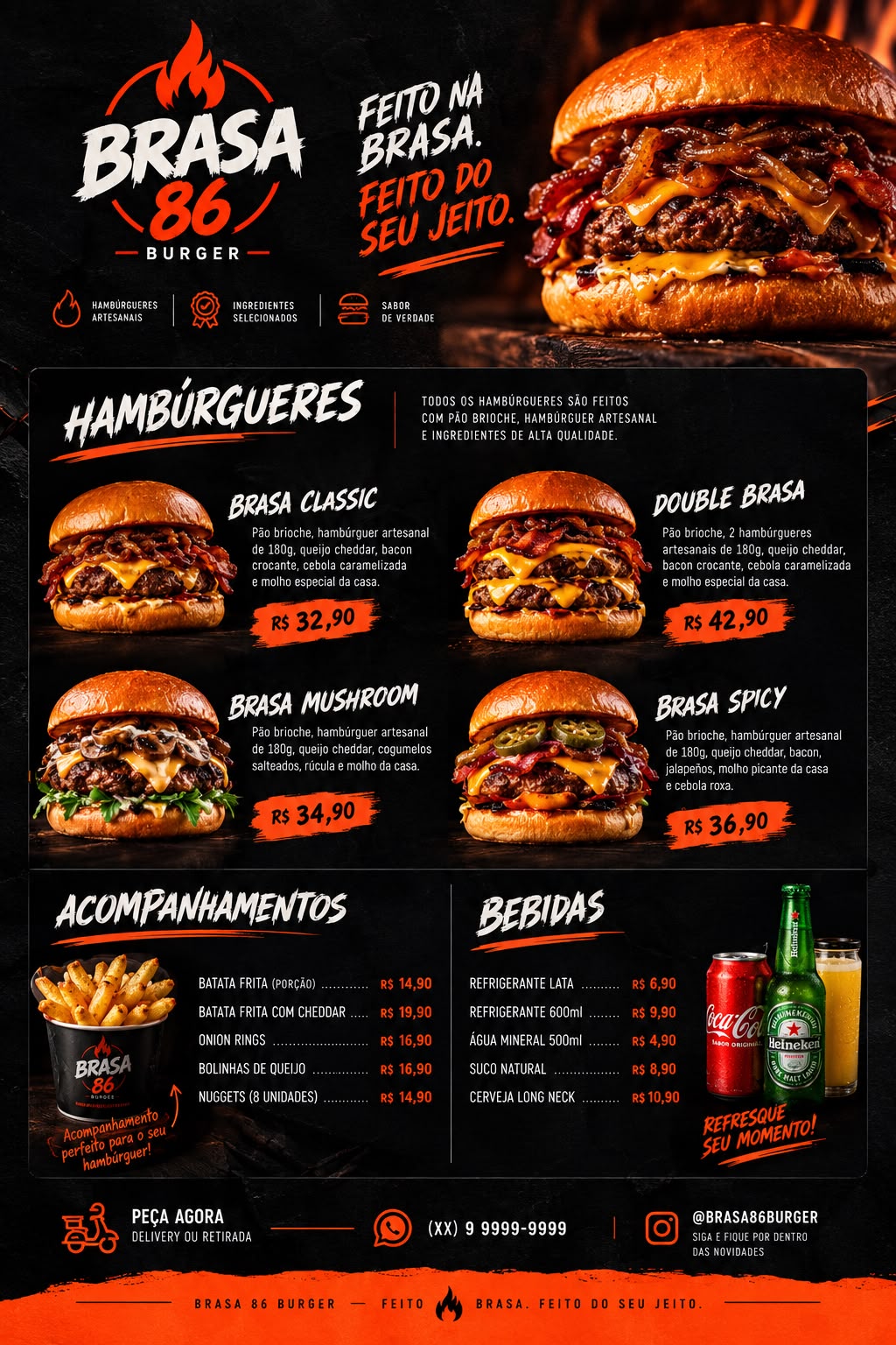 Menu digital completo do Brasa 86